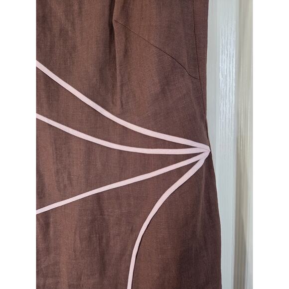 Spenser Jeremy Chocolate Brown Pink 100% Linen Retro Mod Knee Length Dress Sz 10 - Picture 5 of 12